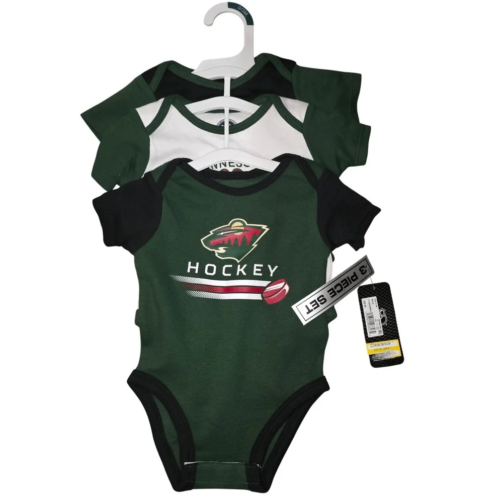 NHL Minnesota Wild 3 Piece Bodysuit Set Green White Black 0-3M